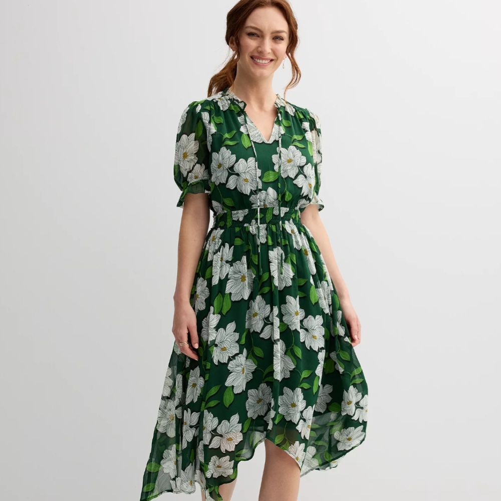 NEW WITH TAGS Draper James Green and White High Low Dress